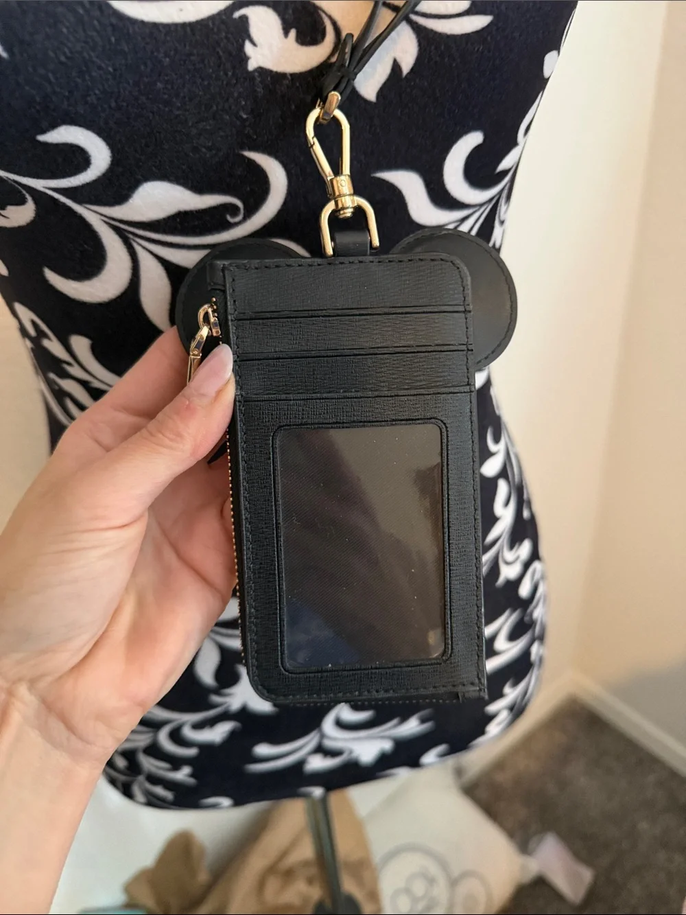 kate spade Black Cardholder Lanyard with Red Bow Mouse-Ear Design